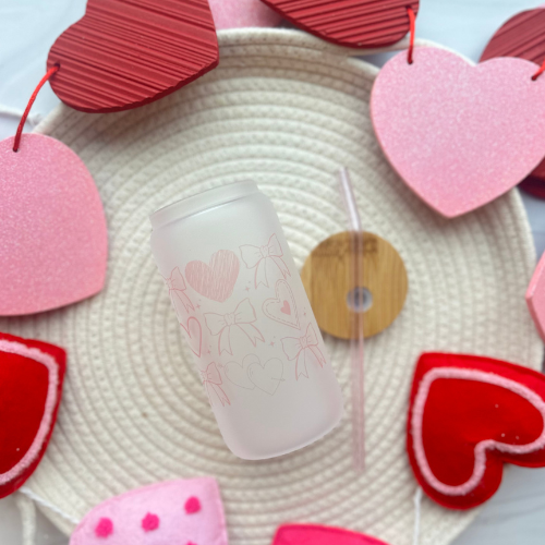 Valentine's Day Bows & Hearts Glass Can