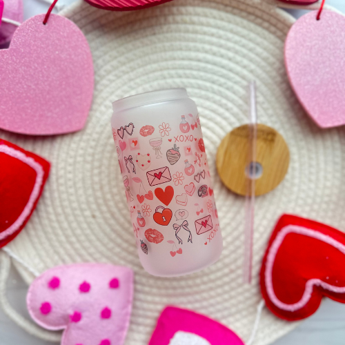 Valentine's Day Collage Glass Can