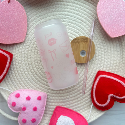 Valentine's Day Girly Collage Glass Can