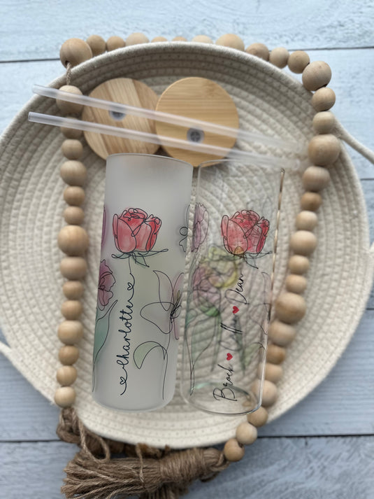 Custom Floral Name Glass Can