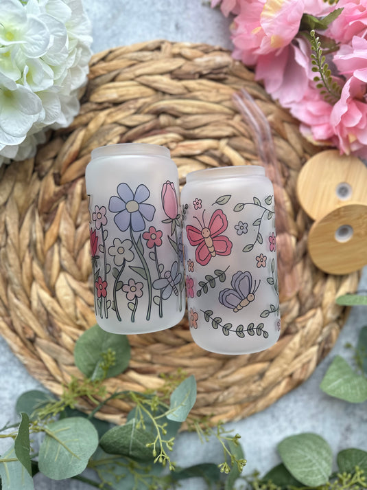 Spring Floral Glass Can