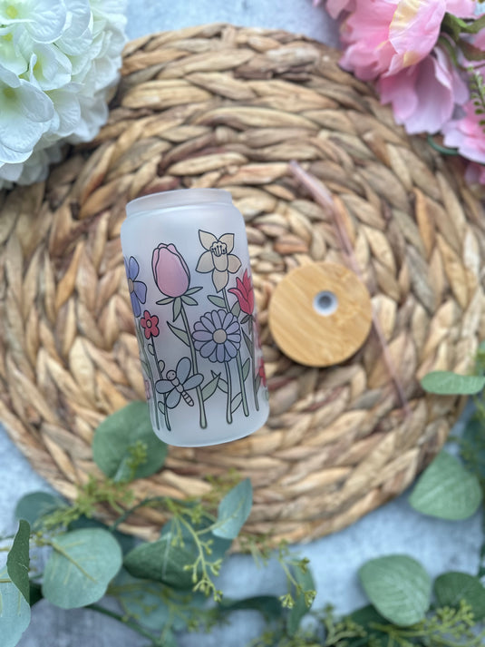 Spring Floral Glass Can