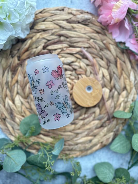 Spring Butterfly Glass Can