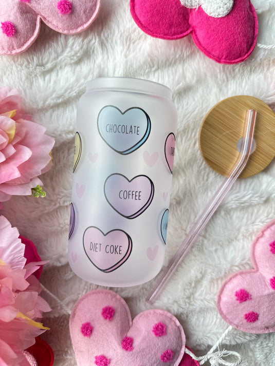 Custom Conversation Hearts Glass Can