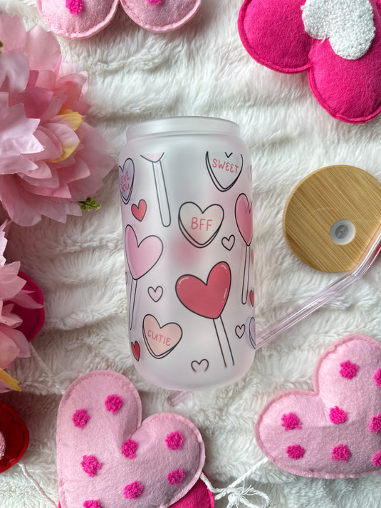 Valentine's Day Lollipop Hearts Glass Can