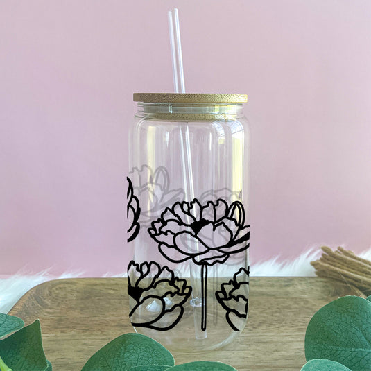 Peonies Glass Can