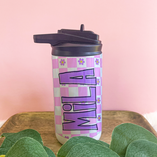Floral Checkered Toddler Tumbler with Name