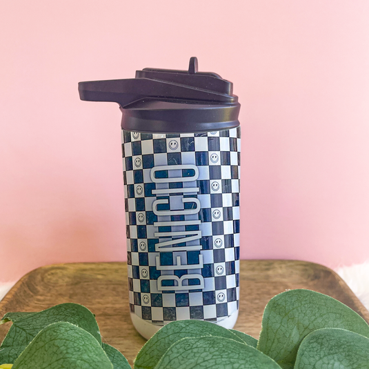 Smiley Checkered Toddler Tumbler with Name
