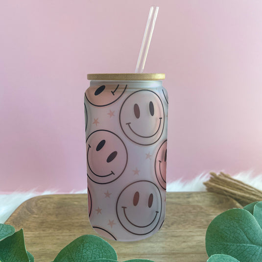 Rainbow Smiley Face Glass Can