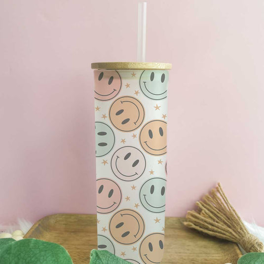 Rainbow Smiley Face Tall Glass Can