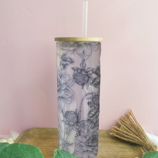 Black Floral Tall Glass Can