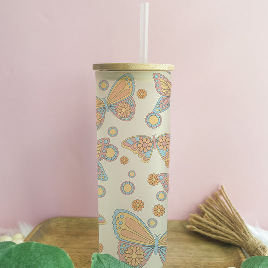 Retro Butterfly Tall Glass Can