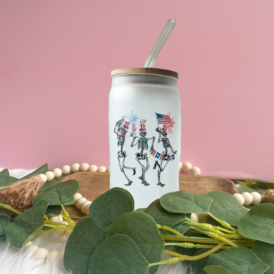 Patriotic Skeleton Frosted Glass Can