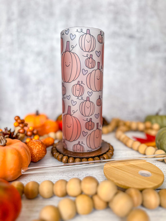 Pumpkins and Hearts Tall Glass Can
