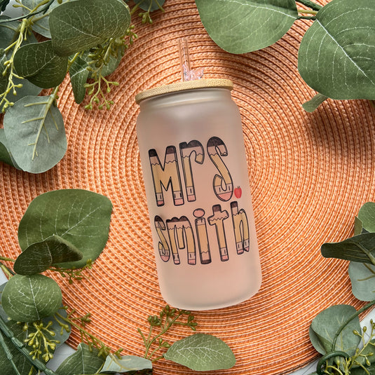 Custom Teacher Frosted Glass Can