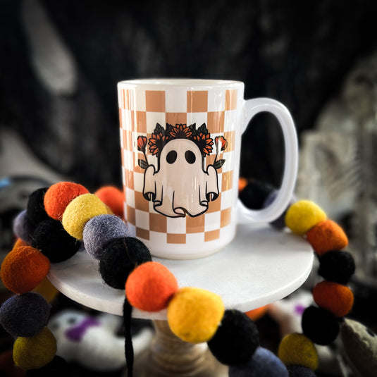 Floral Ghost Checkered Mug