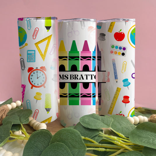 Custom Teacher Tumbler with Crayons