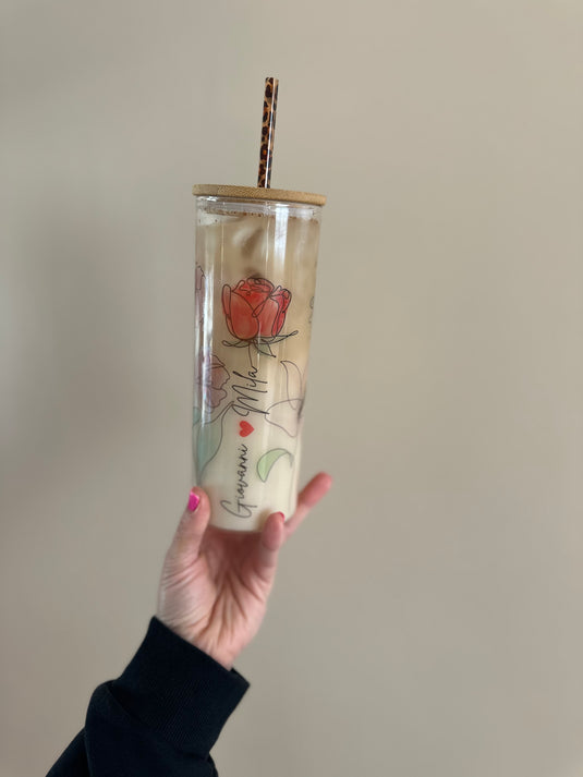 Custom Floral Name Glass Can