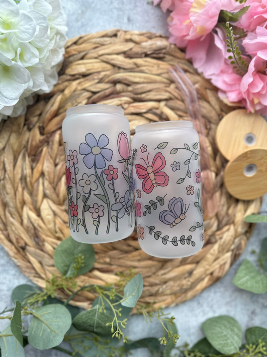 Spring Butterfly Glass Can