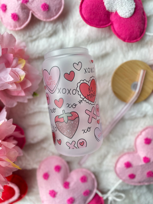 Valentine's Day Collage Pattern Glass Can