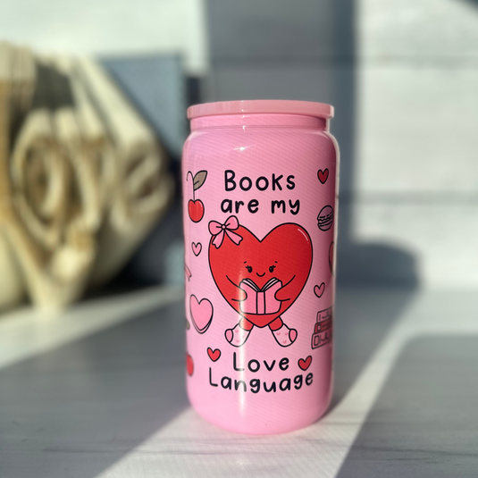 Books are My Love Language Pink Glass Can