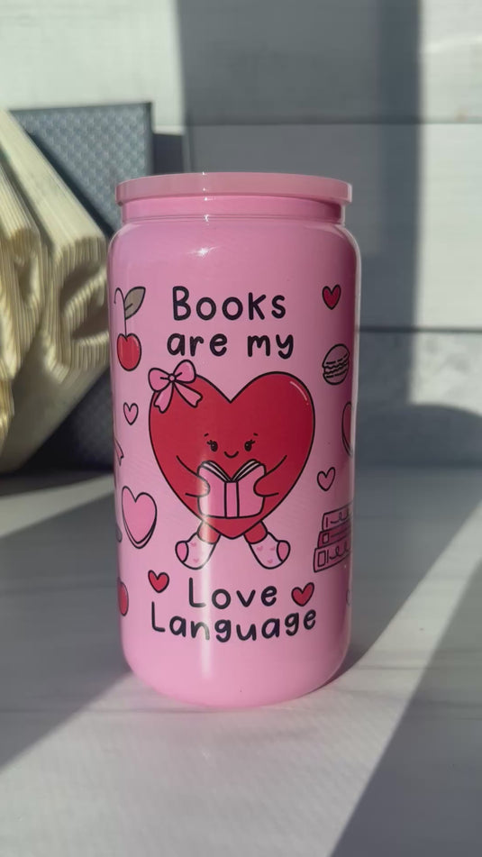 Books are My Love Language Pink Glass Can